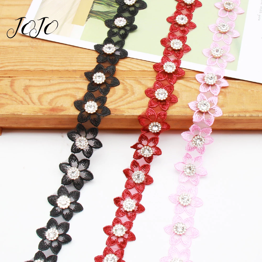 

JOJO BOWS 30mm 1y Diamond Six Petal Flower Lace Ribbon For Craft Trims Fabric For Needlework Clothes Decoration Wedding Dress