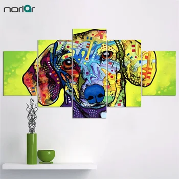 

5 Pieces frameless Canvas Printing Animal Dachshund Print on Canvas Pictures Modern Home Decor