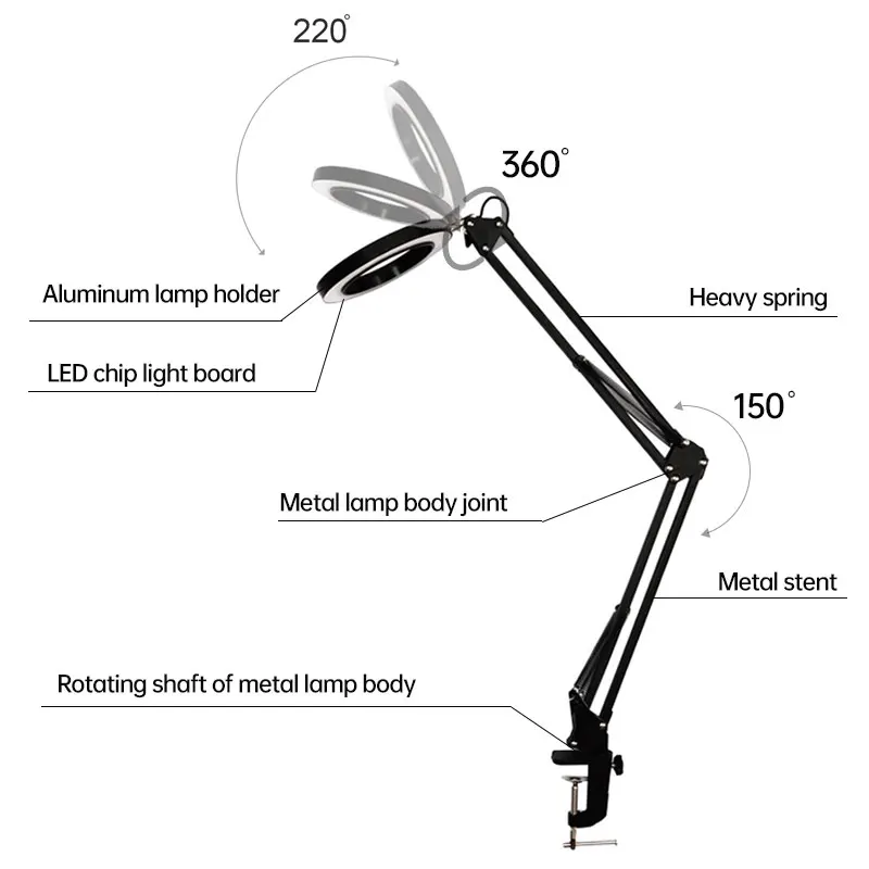 Lâmpada de Mesa de Lupa com Braçadeira Modos para Maquiagem ao Vivo Luz de Mesa Regulável com 3 Mãos Usb-powered Reparo Led 5x ou 4 regulável com 3 modos para maquiagem ao vivo ou reparo