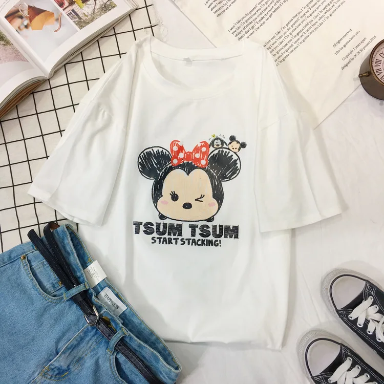Disney Микки Маус Женская футболка Женская Мужская Минни с коротким рукавом летняя модная футболка для мальчиков и девочек