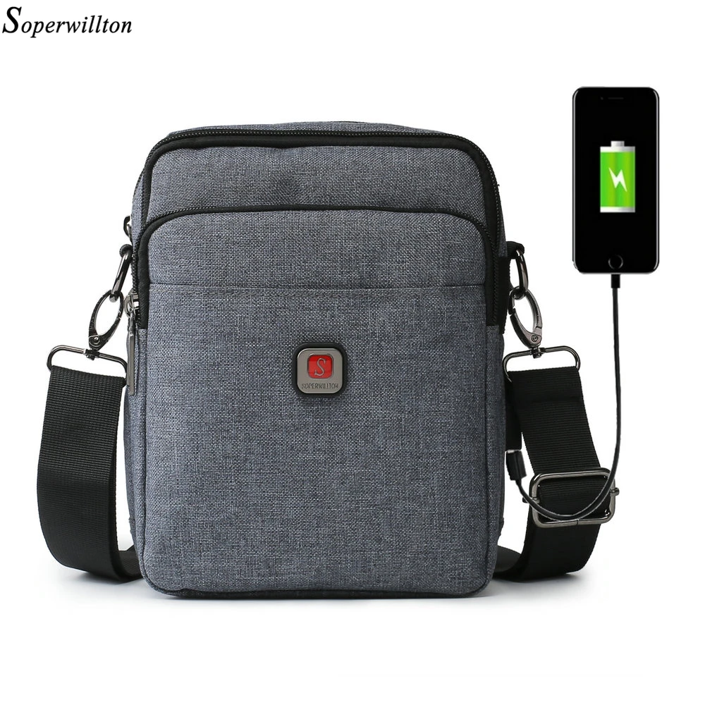 Мужская сумка на плечо Soperwillton 2020 повседневная мужская дорожные сумки с USB портом