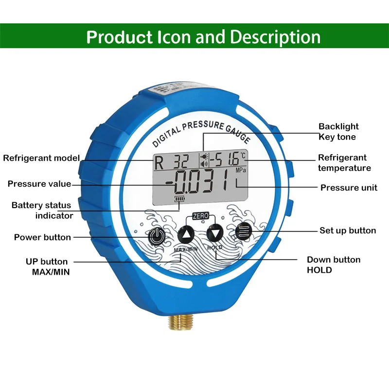 Pressure Gauge Manifold Refrigeration Manifold Tester Meter Digital Vacuum Pressure HVAC Temperature Tester Freon Pressure