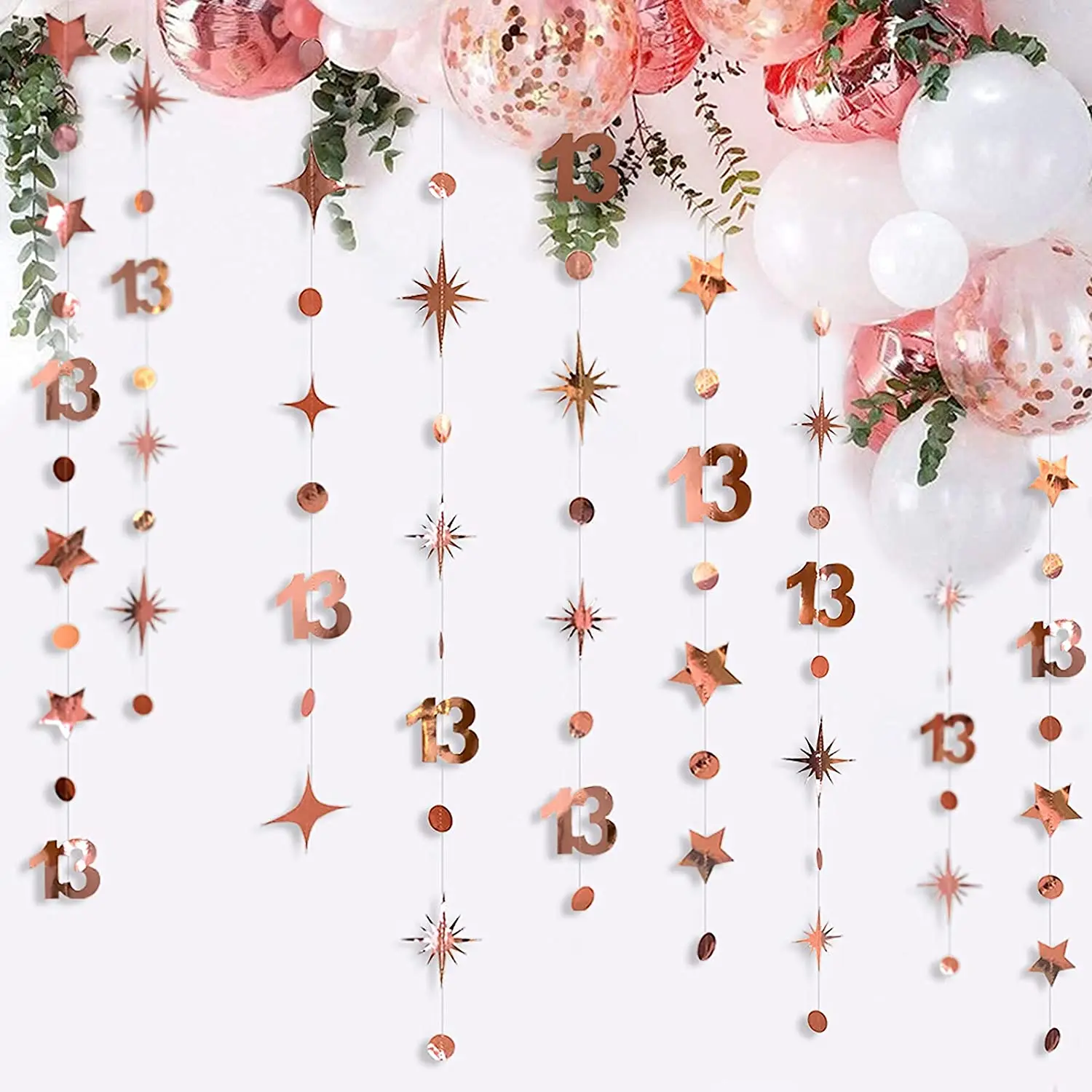Girls 13th Birthday Decorations Number 13 Circle Dots Twinkle Star Garlands Backdrop 13Ft for 13 Year Old Party