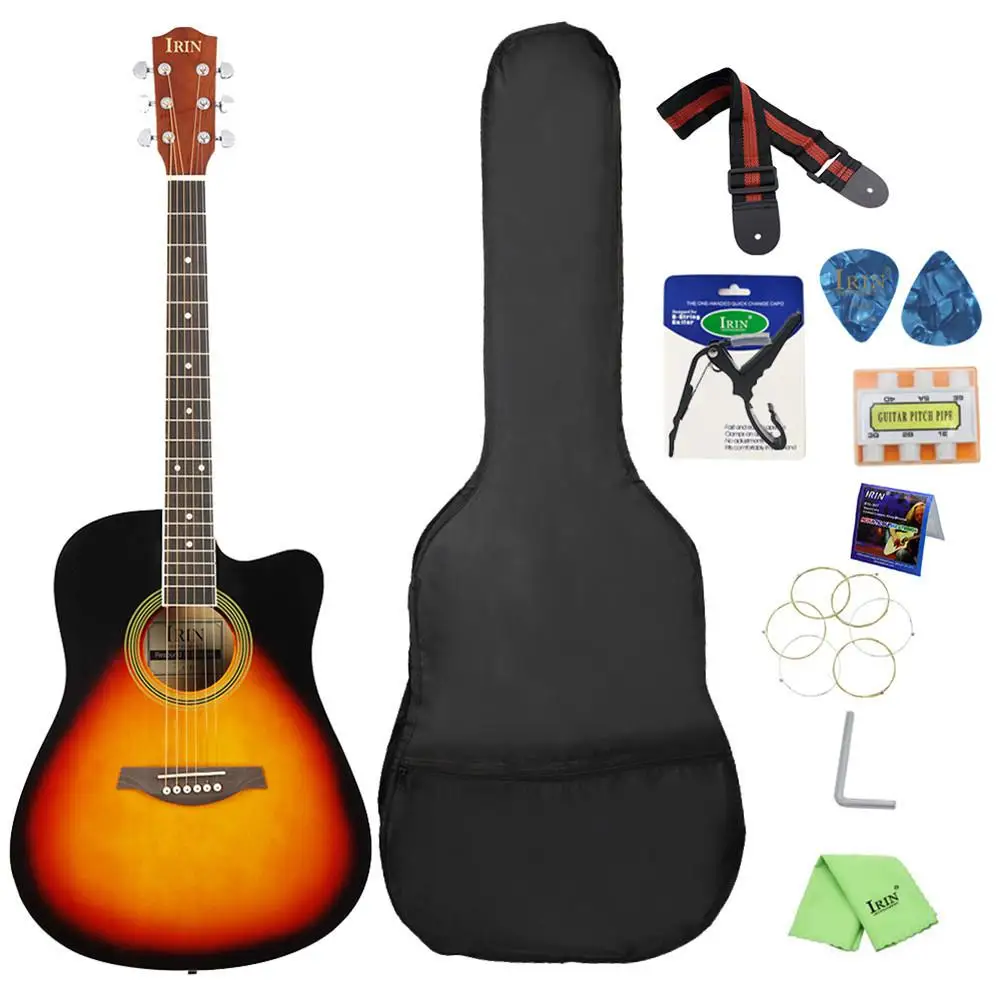 Irin 41 Inch Basswood Gitaar Cutaway Gitaar Houten Toets Omvatten Tas Riem String Pick Zes-Gat Tuning Fluit Capo wrench Irin 41 Inch Basswood Gitaar Cutaway Gitaar Houten Toets Omvatten Tas Riem String Pick Zes-Gat Tuning Fluit Capo wrench