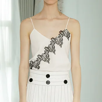 

Sexy Lace women Camis Patchwork Sleeveless Sling Top white Navy Two colors available