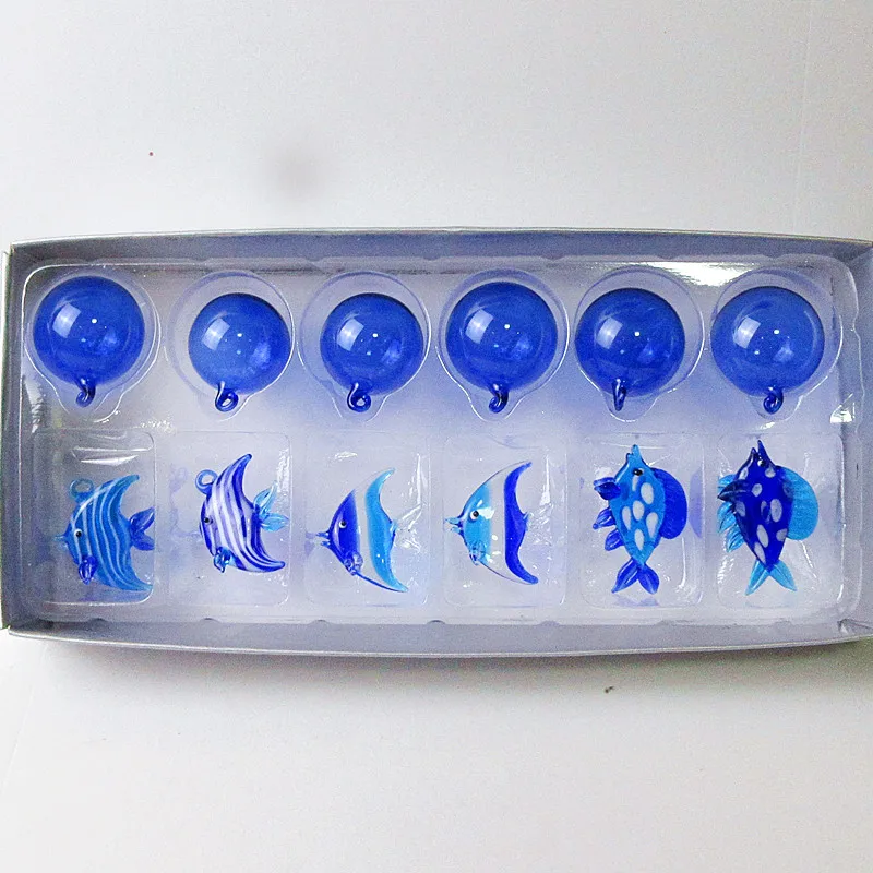

Floating glass fish Aquarium Mini Fish Figurine ornaments Miniature Handmade glass Fish statue Blown Glass Bubble balls Pendant