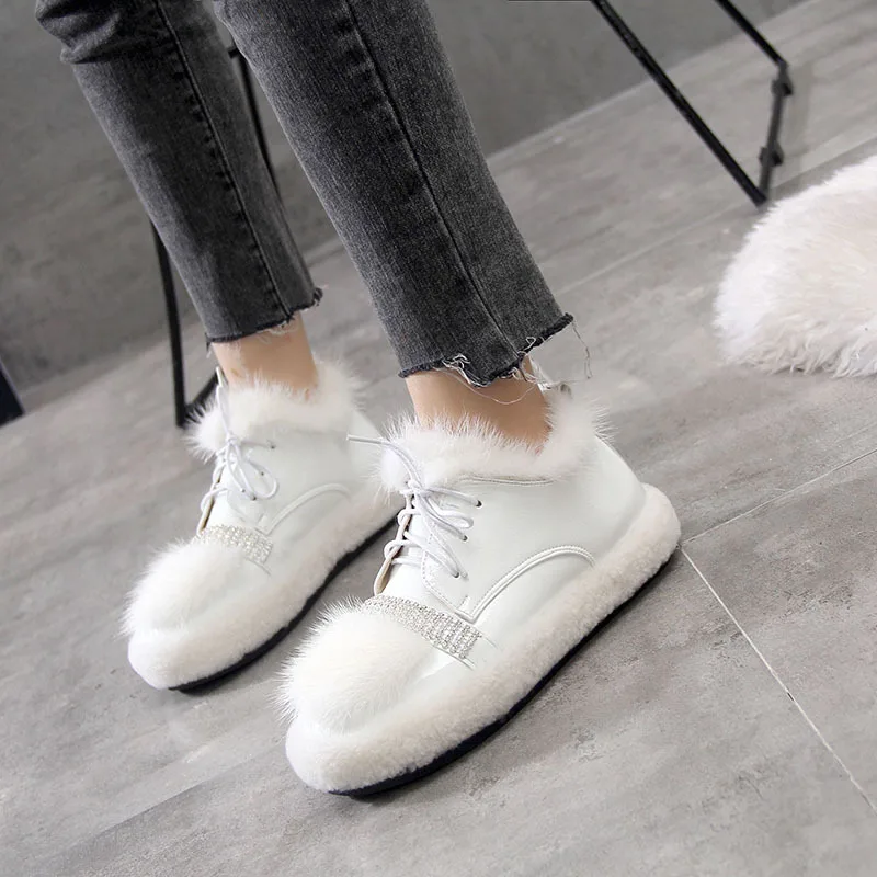 SWONCO/зимние сапоги с мехом норки; женские роскошные кроссовки со стразами; повседневная обувь белого цвета; женские ботильоны года; женские кроссовки на платформе