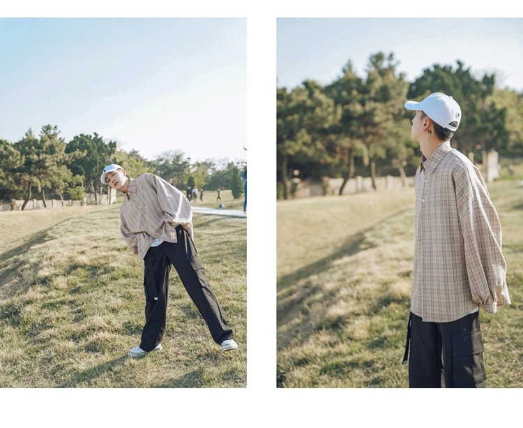 Men's long-sleeved shirt autumn and winter new casual loose plaid shirt youth personality fashion trend men's clothing