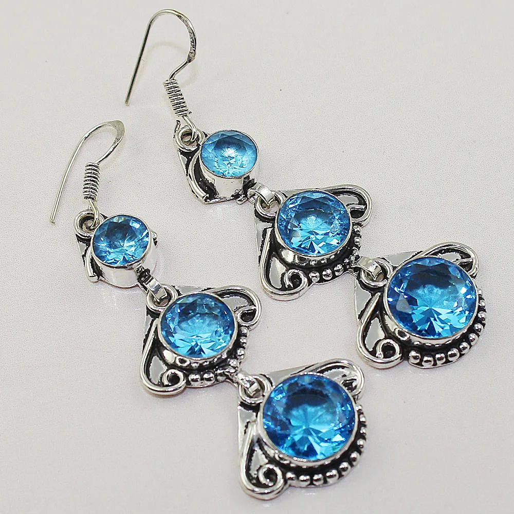 Blue Topas Orecchini In Argento Sovrapposti Su Rame, 70Mm, E0702