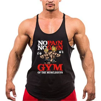 Bodybuilding Stringer Tank Tops Men Anime funny summer Clothing No Pain No Gain vest Fitness clothing Cotton gym singlets 1