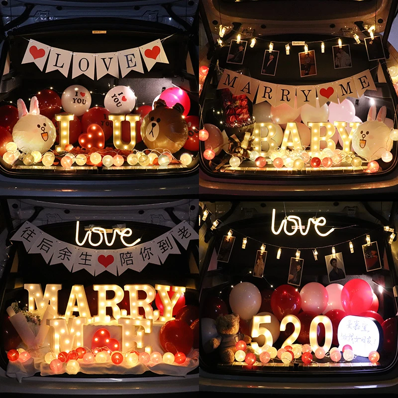 クリスマス提案トランクサプライズ配置装飾車のトランクロマンチックな提案誕生日告白誕生日シーン 風船 アクセサリー Aliexpress