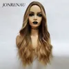 JONRENAU Heat Resistant Long Natural Wave Hair Synthetic Ombre Brown to Blonde Wigs for White/Black Women 1