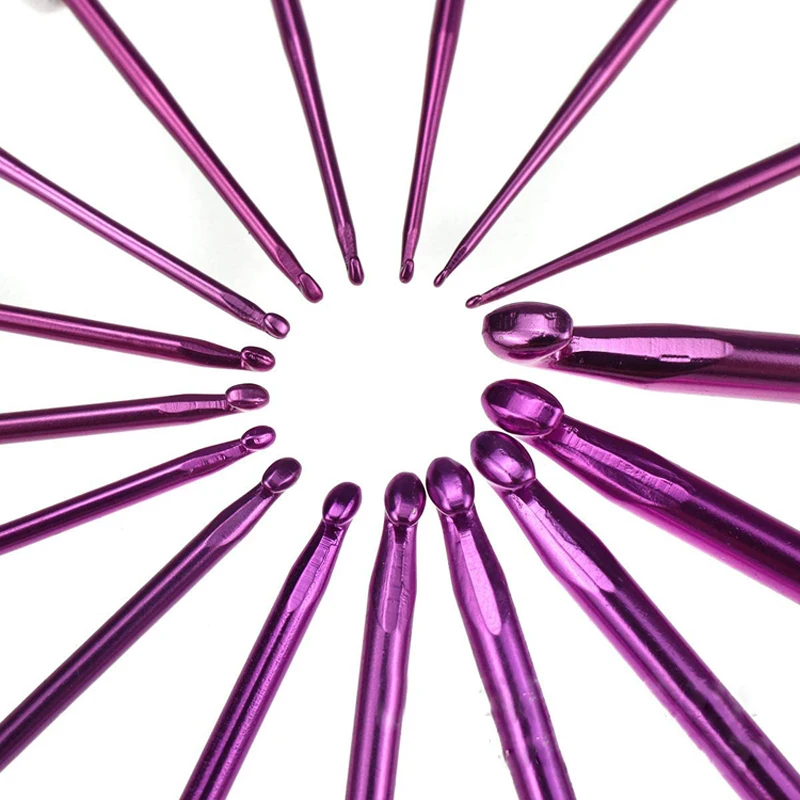 Pink Aluminum Crochet Hooks Set Knitting Needles Kit Plastic Handle DIY Craft Set for Sweater Yarn Weave