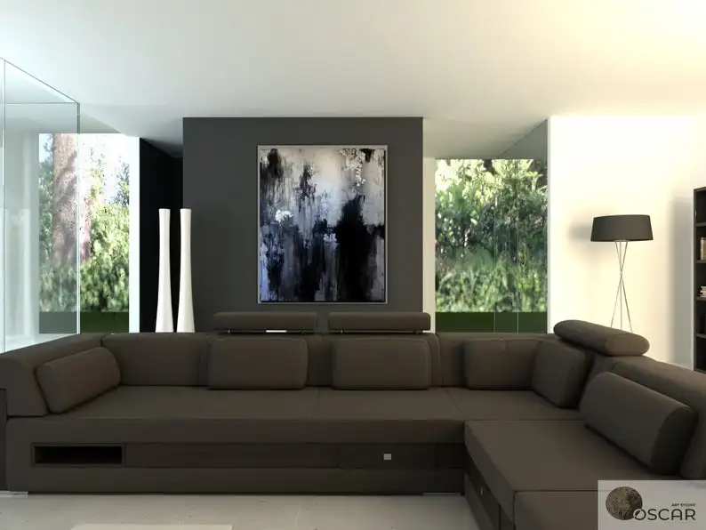 

Большая абстрактная картина маслом, негабаритная картина, черно-белая живопись, черное искусство, белая живопись, серая картина, настенная живопись