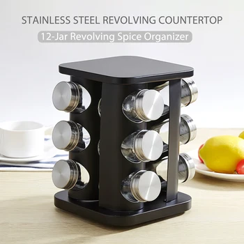 

Spice Rack Kitchen Storage Revolving Countertop Spice Rack 12-Jar Revolving Spice Organizer Stainless Steel Rotating Spice Tower