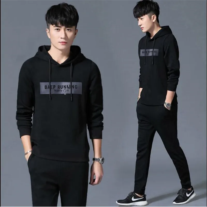 High Quality black Повседневный мужской спортивный костюм, весенне-осенний мужской спортивный костюм, 2 предмета, свитшот на молнии с капюшоном, куртка+ штаны, мужской Moleton Masculino - Цвет: High Quality black
