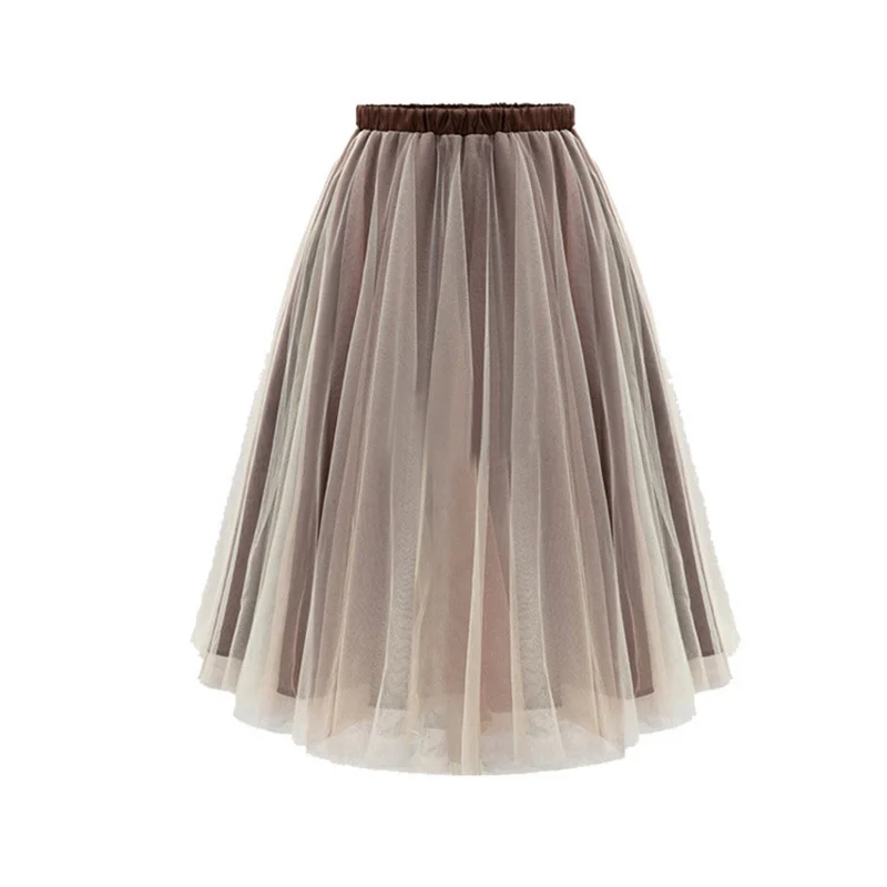

Women Streetwear Midi Pleated Skirt Solid Women Sweet Lolita High Waist Organza Mesh Skirt Elegant High Waist Tulle Skater Skirt