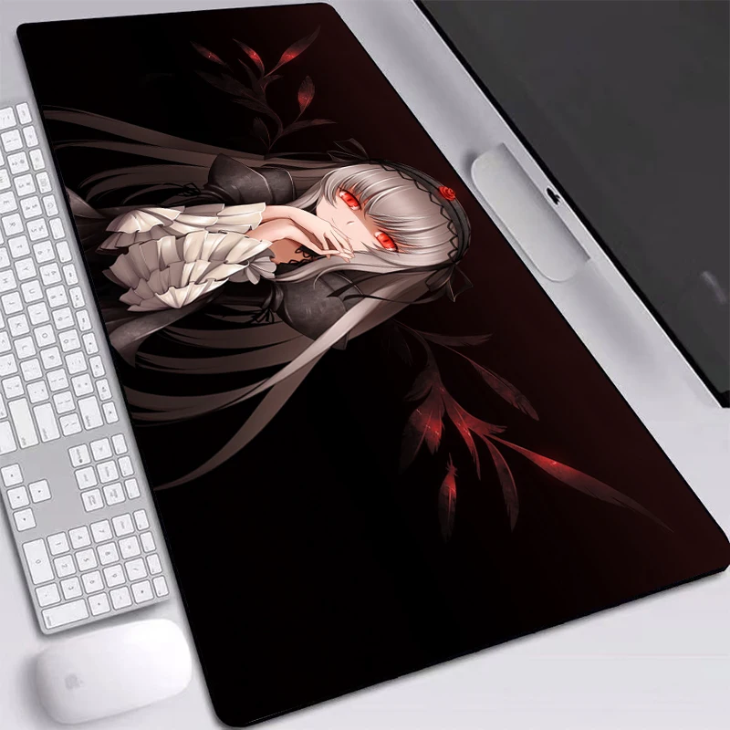 

Anime Girl Red Eyes Mats Mice Black Mouse Pad Desktop Heated Mice Pad Custom with Sewn Edges Keyboards Pad 800x400mm Desk Mat