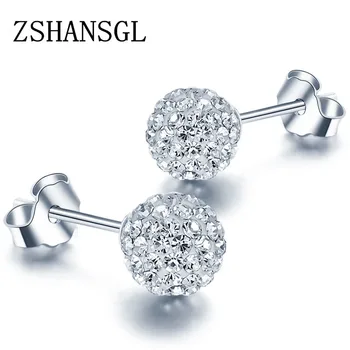 

Luxury 6/810mm Silver Small Drill Ball Round CZ Zircon Screw Back 925 Stud Earrings for Women Wedding Piercing Silver Jewelry