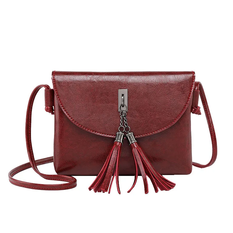 

Oil Wax Leather Package Cover Type Double Tassels Shoulder Bag Phone Package 2018 Autumn And Winter Korean-style New Style Shoul
