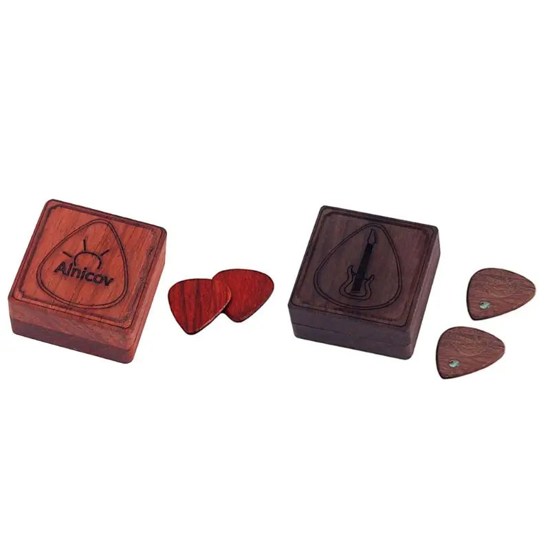 

2pcs Wood Guitar Plectrum Picks Storage Box for Electric Acoustic Guitar Bass Accessories
