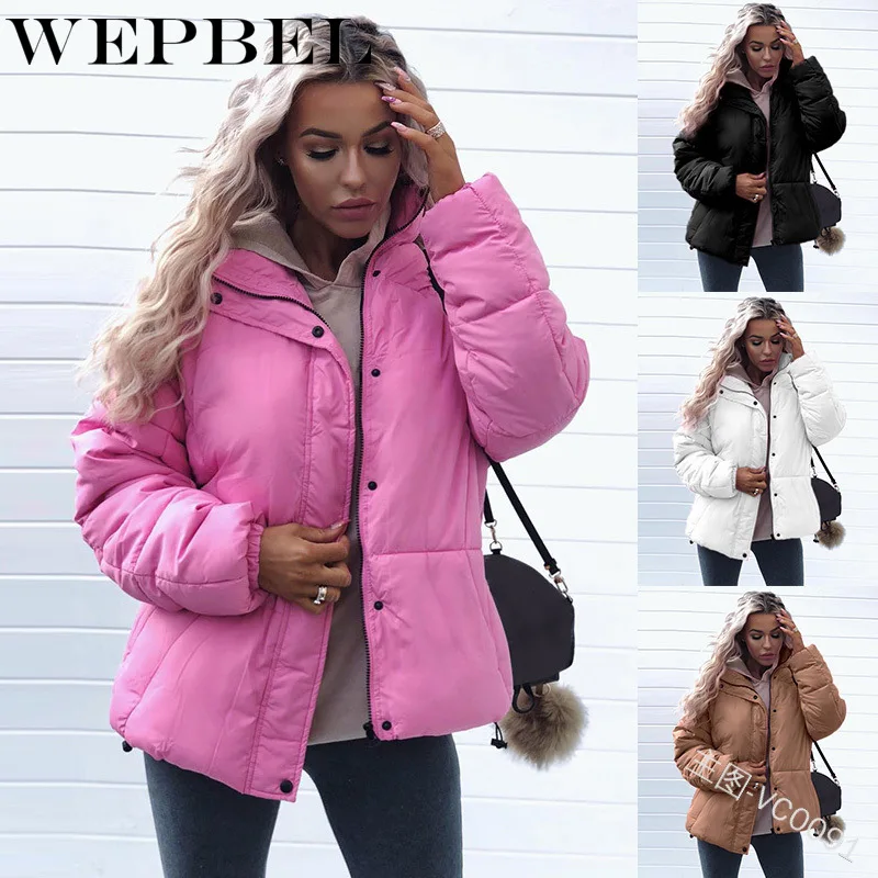 WEPBEL, женские толстые куртки, Осень-зима, свободные, длинный рукав, повседневные, модные, новые, теплые, на молнии, на пуговицах, Женская куртка