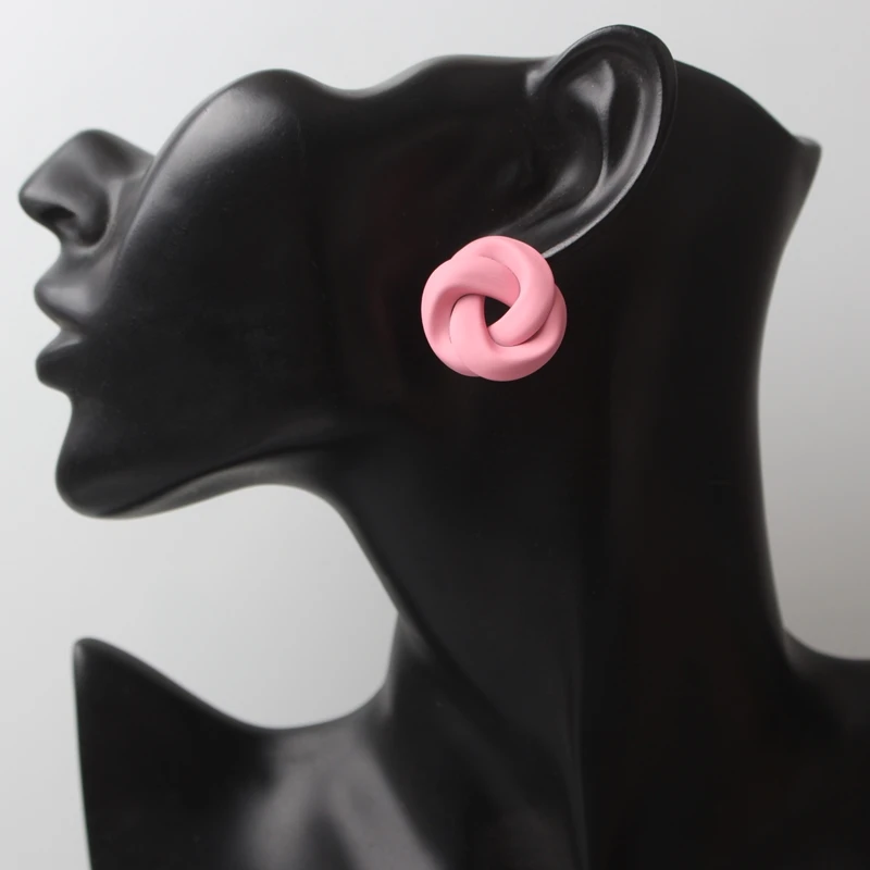 7Colors Metal Twisted Stud Earrings For Women Simple Macaro Candy Statement Knot Geometric Earing Party Jewelry Pendientes Gift