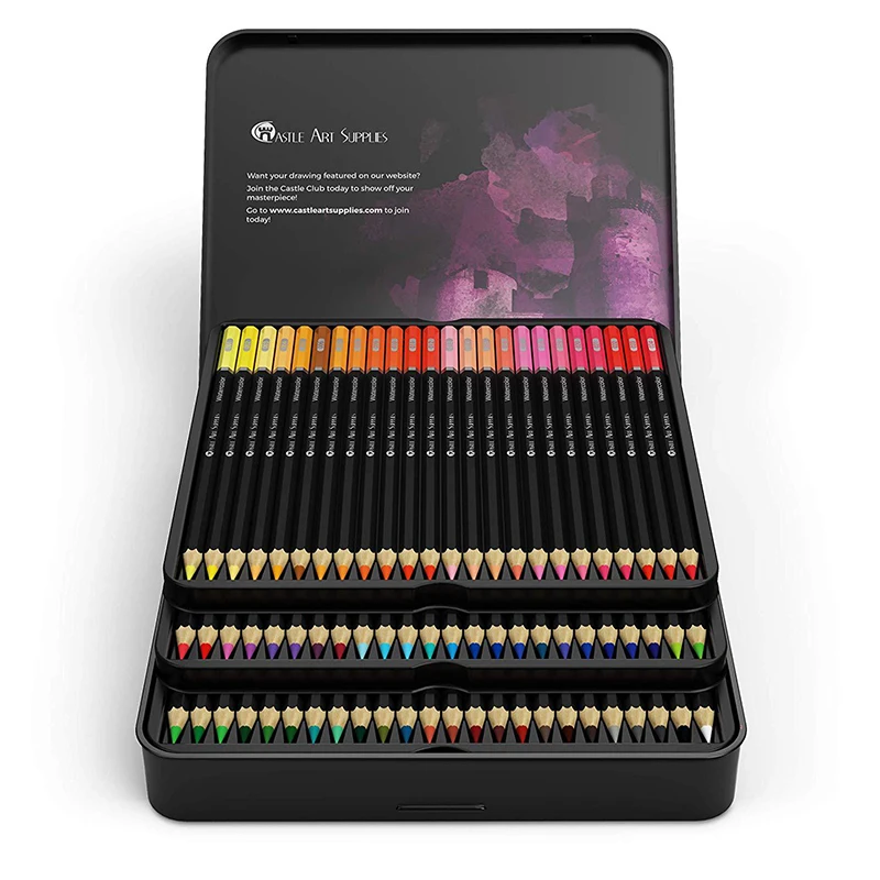 

72 Professional Watercolour Pencils Multi-Coloured Drawing Pencils Tin box for Artists in Bright Assorted Shades, for Colouring