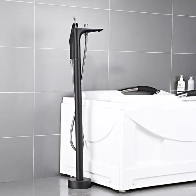 Black and Chrome Vidric напольная стойка Смесители для ванны смеситель горячей и холодной воды напольный кран черный с ручной душ MLB993 - Цвет: Black and Chrome