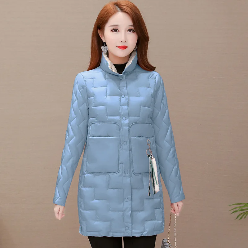 

Mid-length Simple Warm Cotton Coat 2019 Winter New Style Korean-style Stand Collar Long Sleeve Slim Fit Slimming Fashion Cotton-