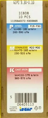 ISCAR 10 шт. карбидные вставки GIPI3.30-0.10 IC808