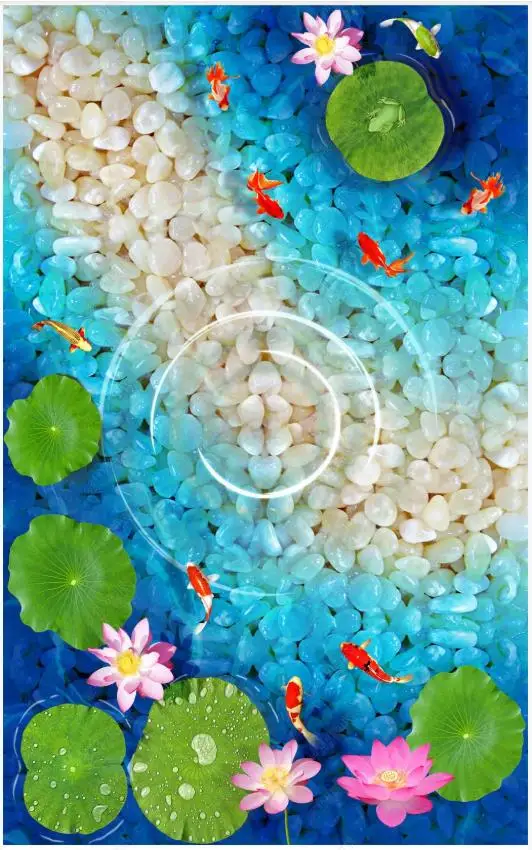 Пользовательские фото самоклеющиеся 3d обои для пола стикер на стену HD lotus fish pond 3D