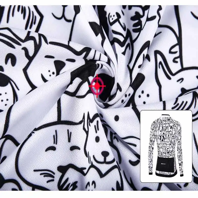 Women Jersey Breathable Cartoon Cat Cycling Jersey Spring Anti-Pilling Long Sleeves Bike Clothing Top Road Team Bicycle