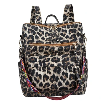 

Women Fashion New Leopard Backpack PU Leather Anti-theft Daypack Large Capacity Casual Satchel Shoulder Bag for Teenager Girls