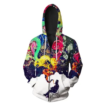 

New Autumn Graffiti Printed Men's Open-top and Hat Guard Fashion Zipper Men's Guard Men's Sweatshirts Printing Blouse hoodies