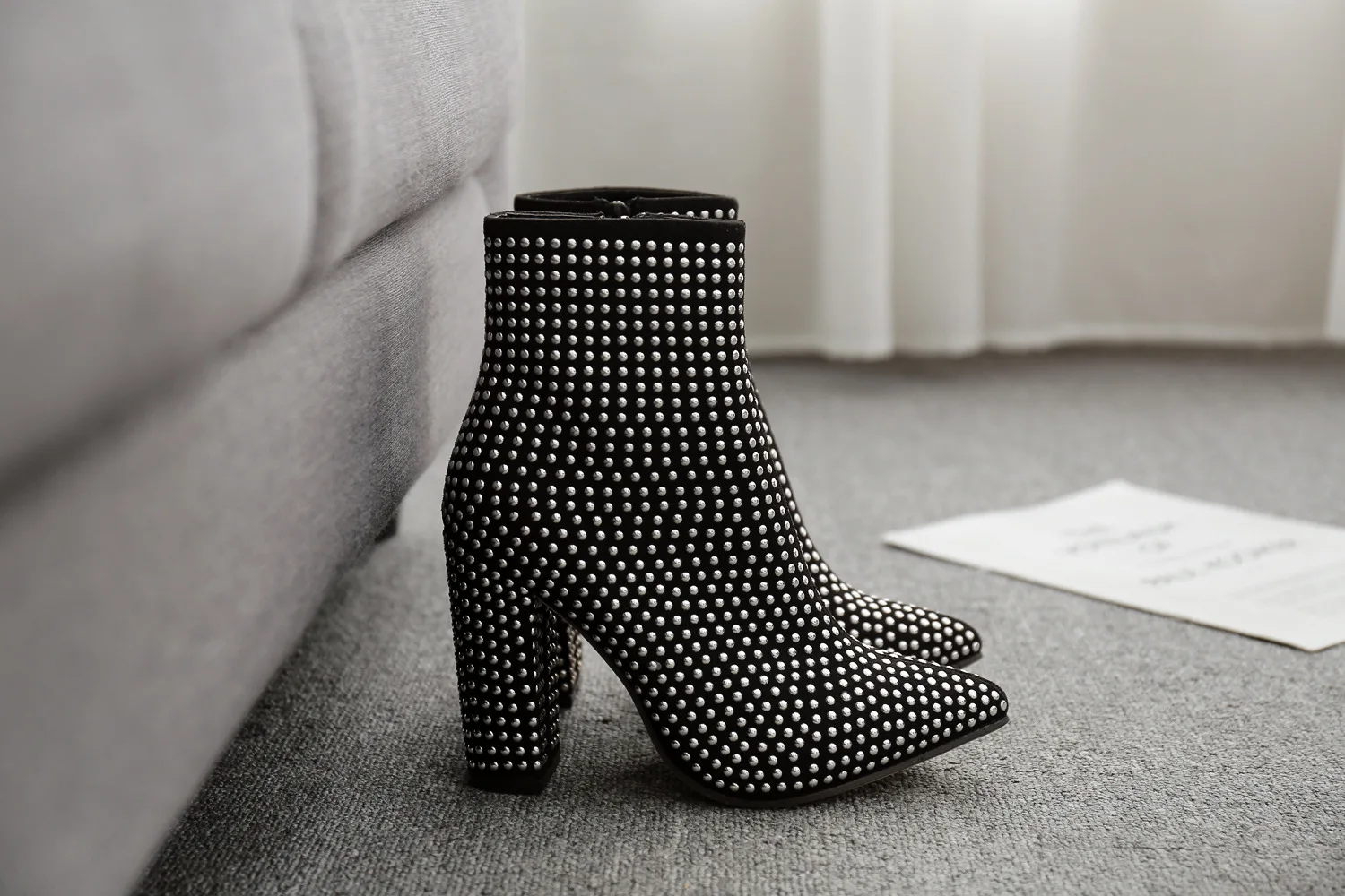 winter women's boots solid color high-heeled pointed short-heeled casual fashion women's boots size 35-42