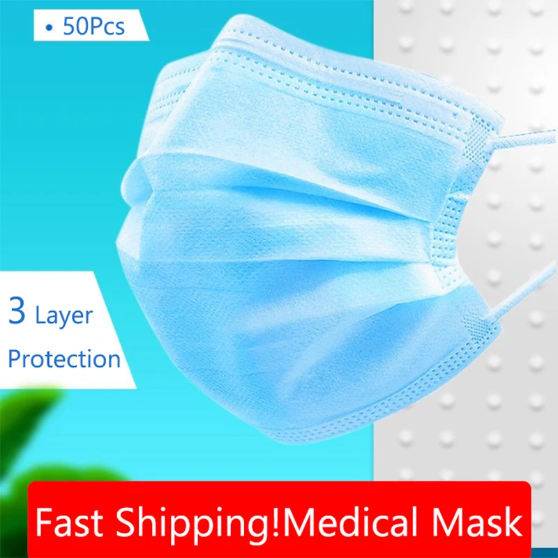 

50 Pcs 3 Lapisan Sergical Medis Masker anti-virus Non-woven Keselamatan Bernapas Masker Wajah Anti-debu mascarillas coronavirus