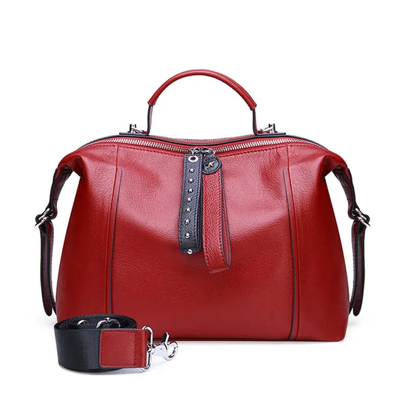 

Retro Boston Casual Tote Luxury Designer Ms. Tote Bag Genuine Leather Lady Shoulder Messenger Bag Studded Black Wallet