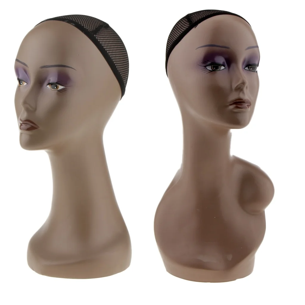 2x Hair Wigs Making Jewelry Display Head Female Mannequin Head Black Women Manikin Model W/ Cap