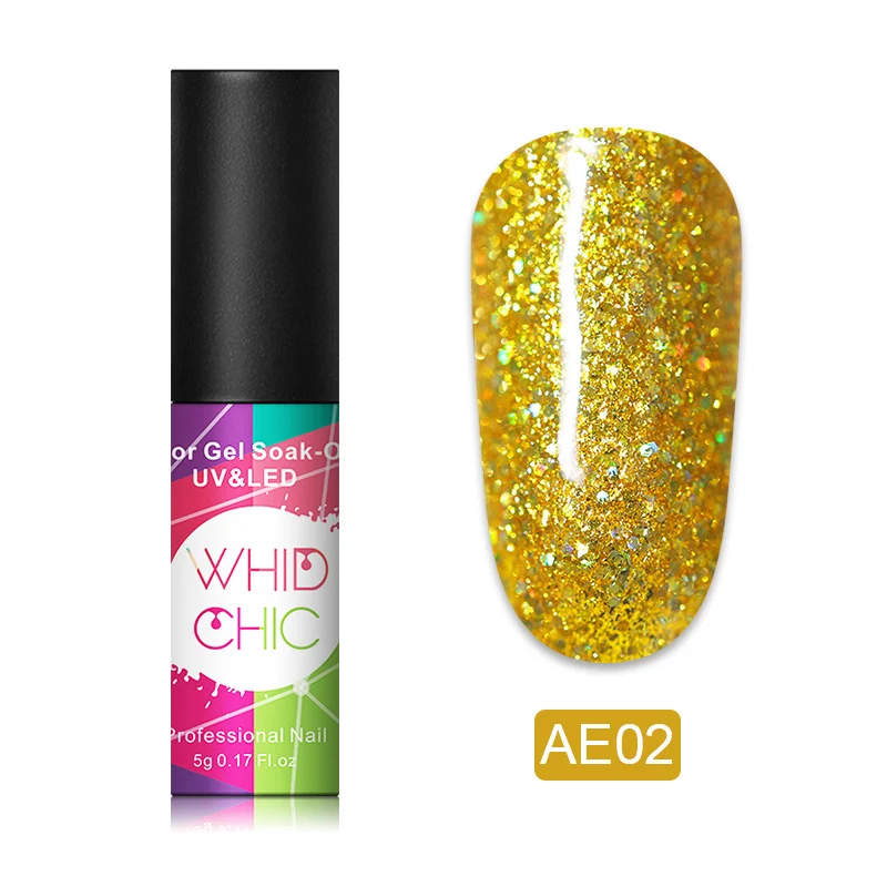 AE02 WHID CHIC 1 бутылка 5 мл Блестящий цветной Гель-лак для ногтей Блестящие Блестки долговечный впитывающий УФ-гель для ногтей для самостоятельного дизайна ногтей - Цвет: AE02