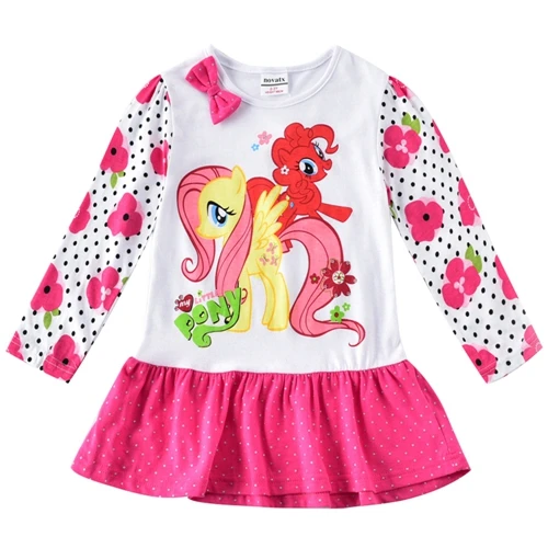 Girls Long Sleeve Dress Little pony Dress Spring Autumn Cotton Embroidered Girl Flowers for Kids Wearing Girls Dresses H6480D - Цвет: H7132 white