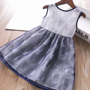 

2020 Spring Baby Girls Cat Printed Vest Dress Children Clothes