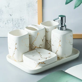 

Imitation Marble Ceramic Bathroom Accessories Set Ceramic Tray Wash Kit Nordic Bathroom Supplies Gift Set