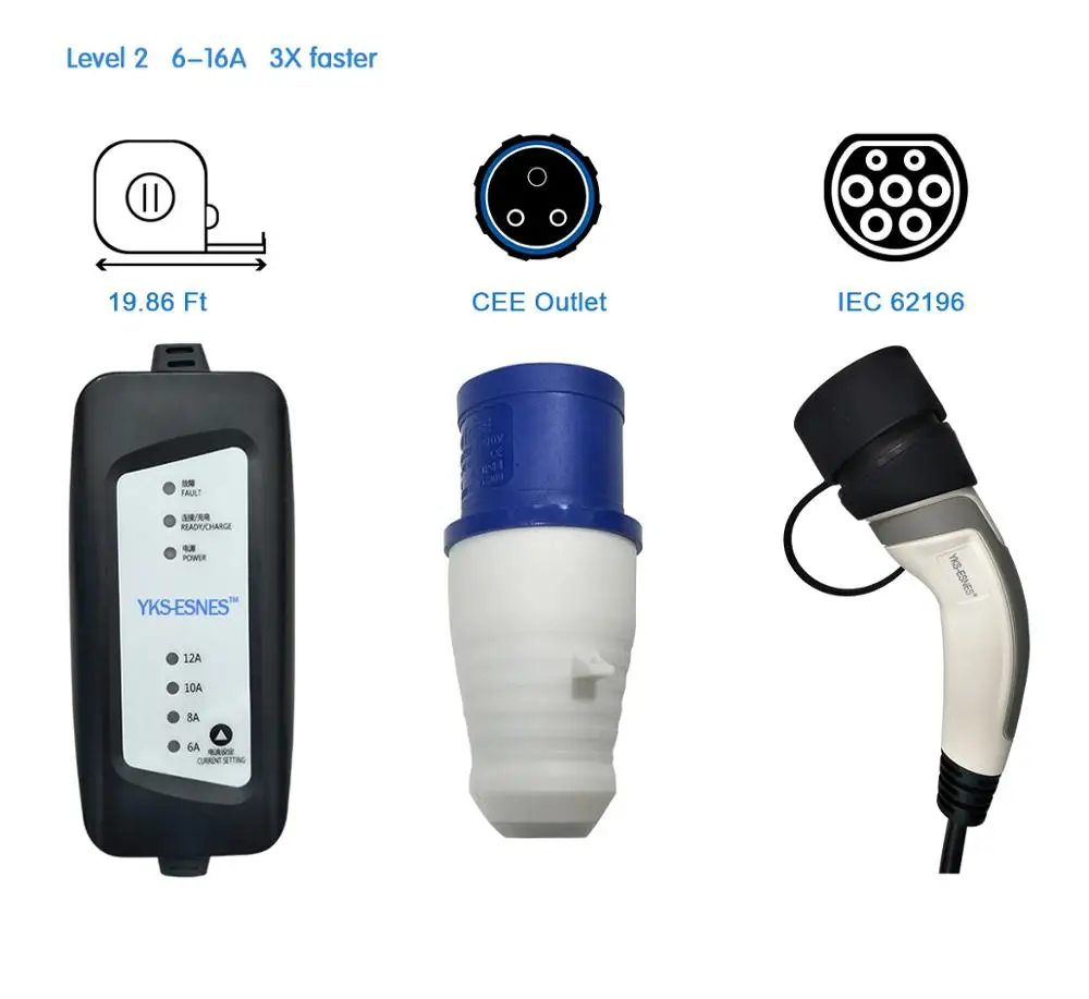  YKS-ESNES Portable EV car Charger IEC 62196 16A CEE 3 Pins Plug 5M EV charger