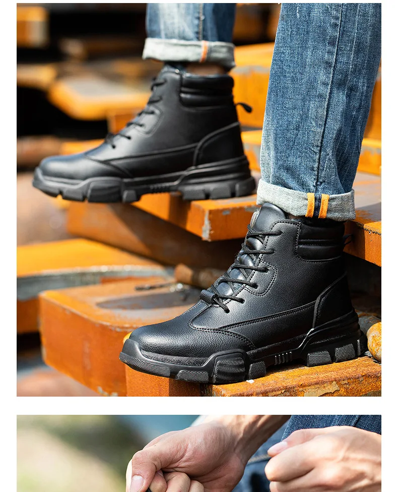 Winter Plus Velvet High-top Safety Shoes Steel Toe Cap Anti-smash Anti-stab Protection Shoes Lightweight Comfortable Work Boots
