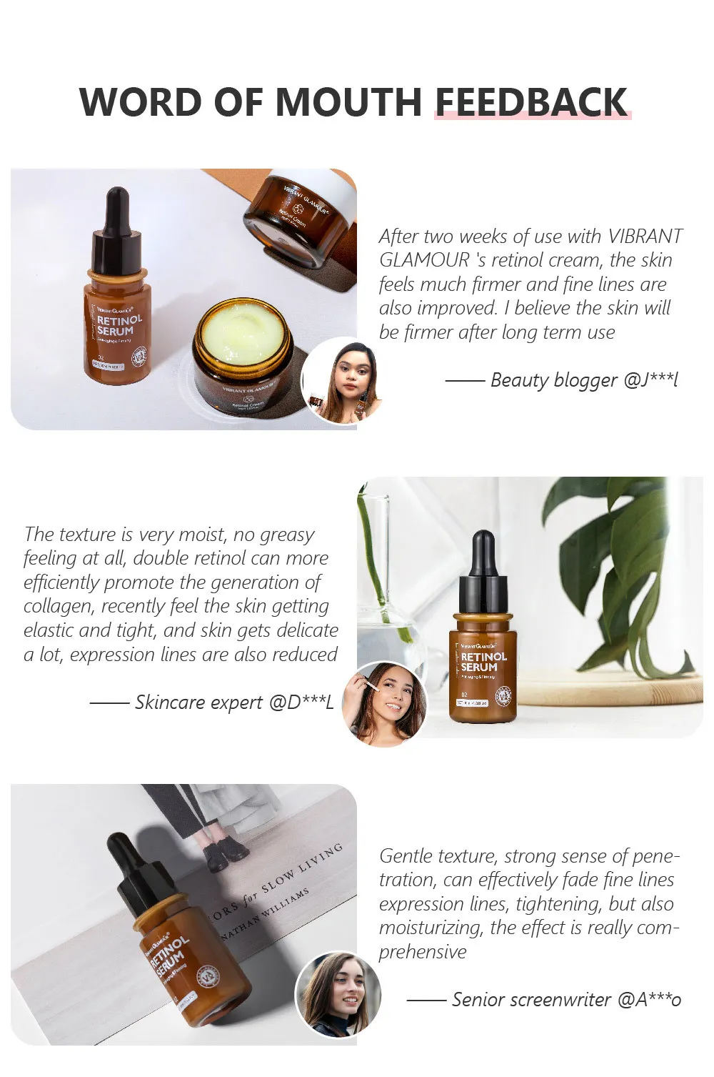 VIBRANT GLAMOUR Retinol Serum Anti Wrinkle Firming Lifting Improve Fine Lines Brighten Whiten Shrink Pores Anti Aging Skin Care