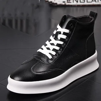 

Good quality New Luxury Brand Men Fashion High Top Sneakers Spring Autumn Casual High Shoes Men Leather Boots Microfiber Shoes