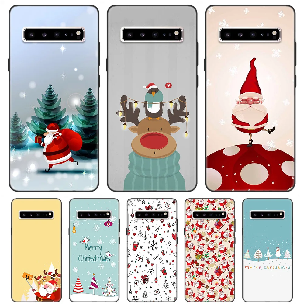 

Black Soft Silicone Case Cover for Samsung Galaxy S7 S8 S9 S10 5G S10E J4 J6 J8 M20 Note 8 9 Edge Plus 2018 Cas New Year Snowman