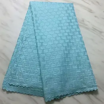 

New Sky Blue African Nigerian Dry Lace Fabric Swiss Voile Lace In Switzerland Dubai 100% Pure Cotton Lace For Sewing Dress