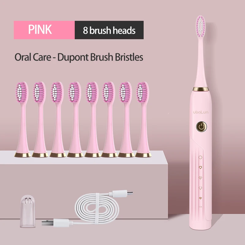 Dopunt PINK 8 HEADS UBALUN электрическая зубная щетка Магнитная подвеска электрическая перезаряжаемая зубная щётка ультра звуковая электрическая зубная щетка 5 8 насадок - Цвет: Dopunt PINK 8 HEADS